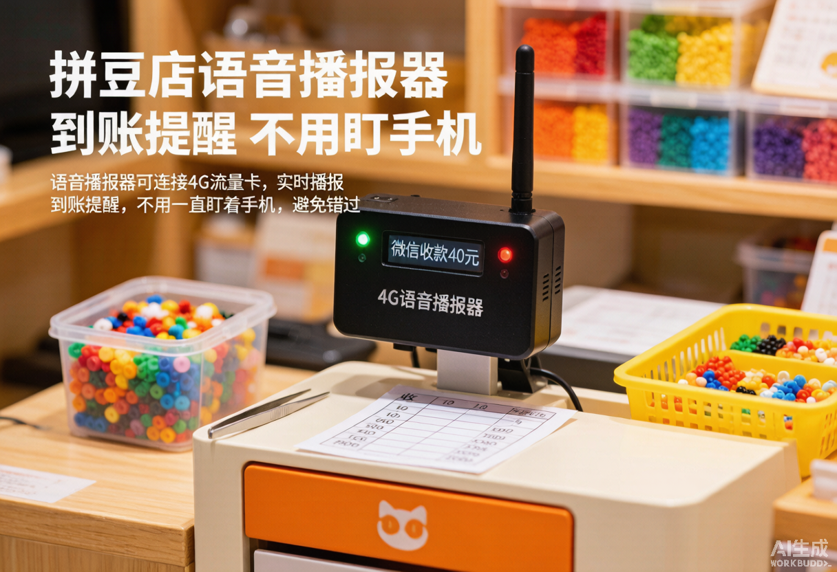 拼豆店语音播报器:到账提醒+催单提醒,店员不用盯手机 | 小界手工门店