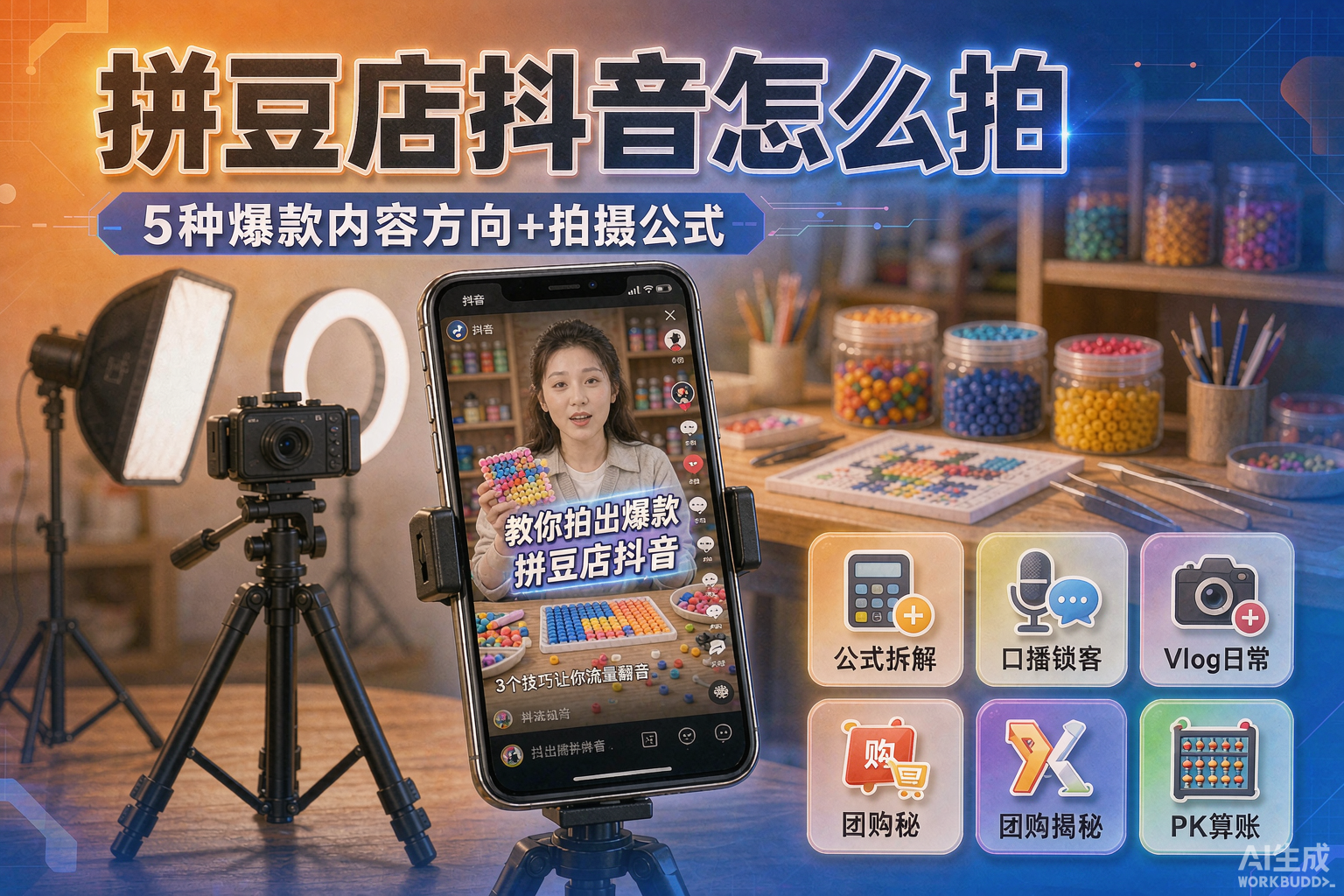 拼豆店抖音怎么拍？5种爆款内容方向+拍摄公式 | 小界手工门店