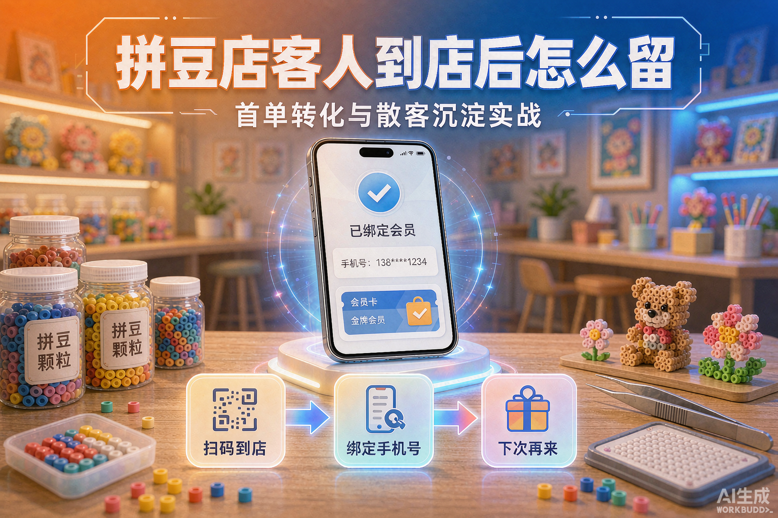 拼豆店客人到店后怎么留?首单转化与散客沉淀实战 | 小界手工门店