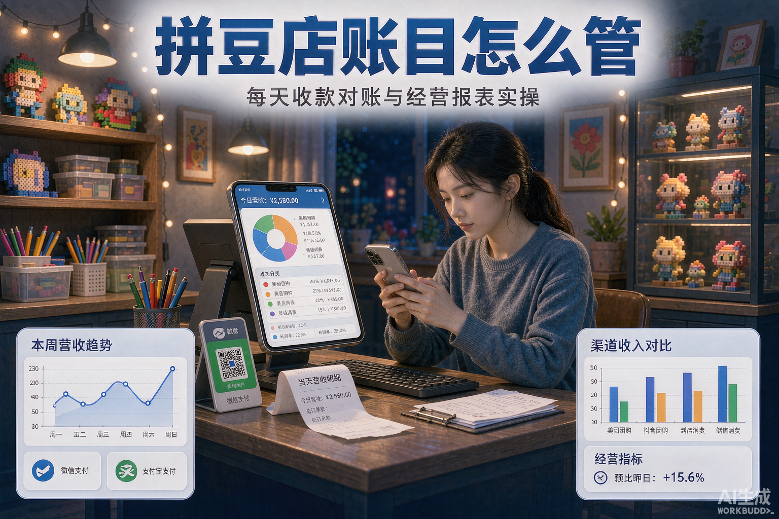 拼豆店账目怎么管?每天收款对账与经营报表实操 | 小界手工门店