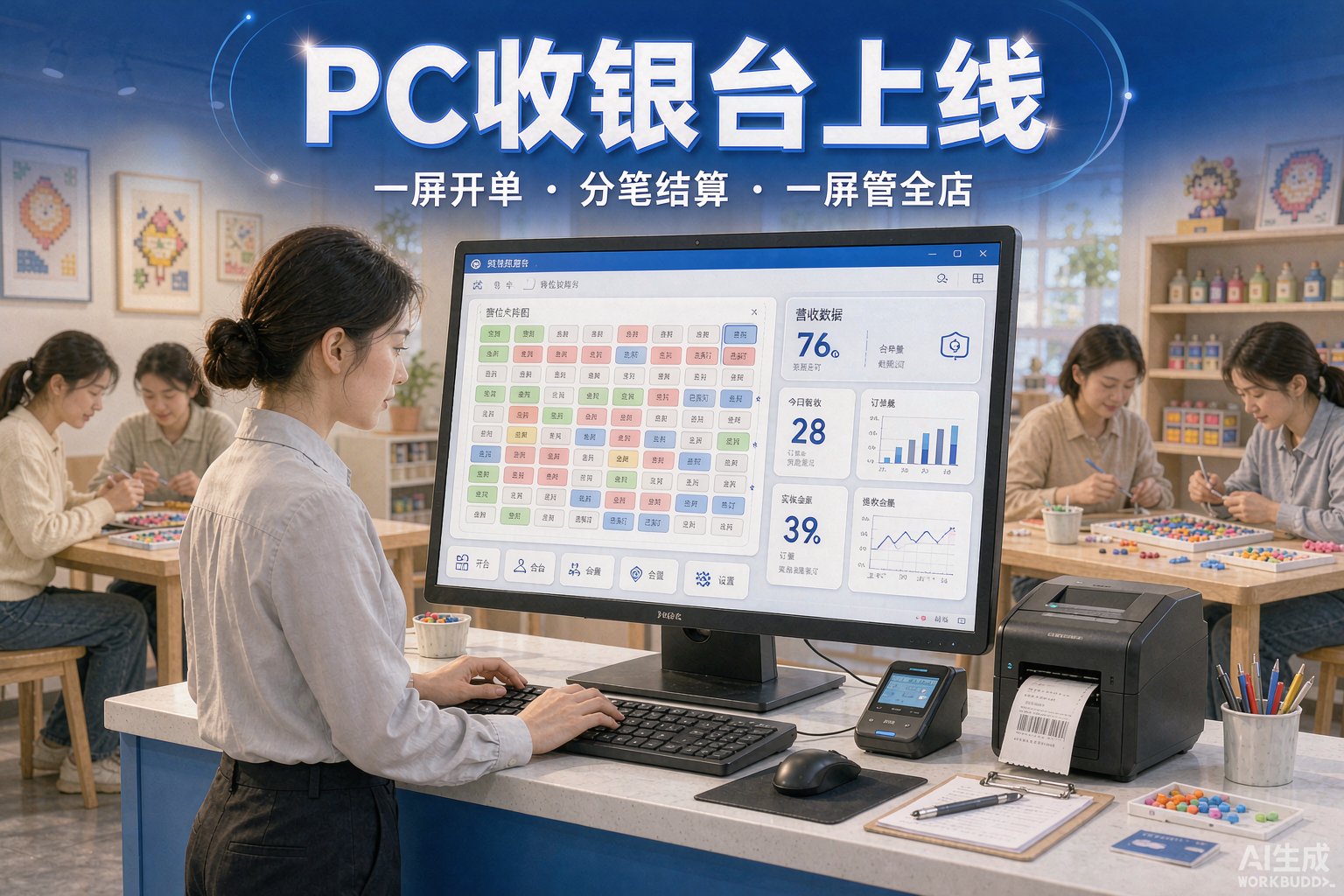 拼豆PC收银台上线：一屏开单、分笔结算，店员端作战指挥室 | 小界手工门店