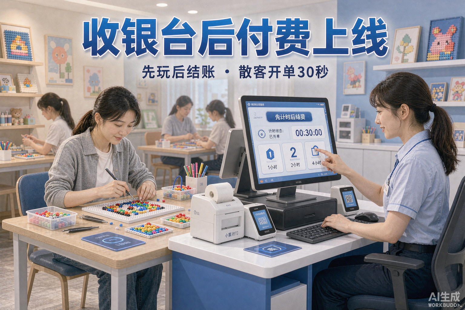 拼豆收银台后付费上线:先玩后结账,散客开单30秒 | 小界手工门店